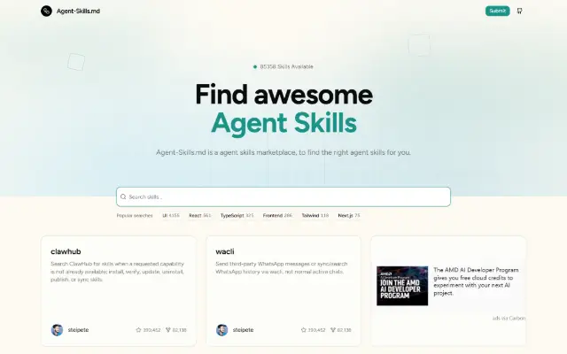 Find awesome Agent Skills 首页截图