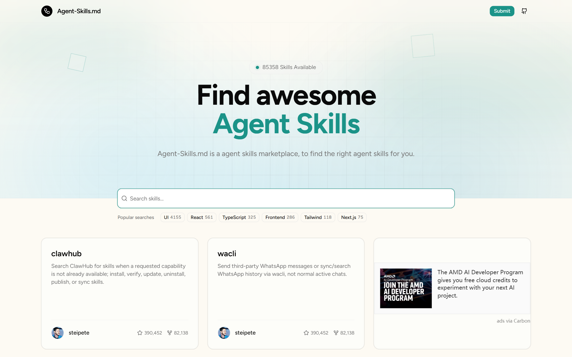 Find awesome Agent Skills 首页截图