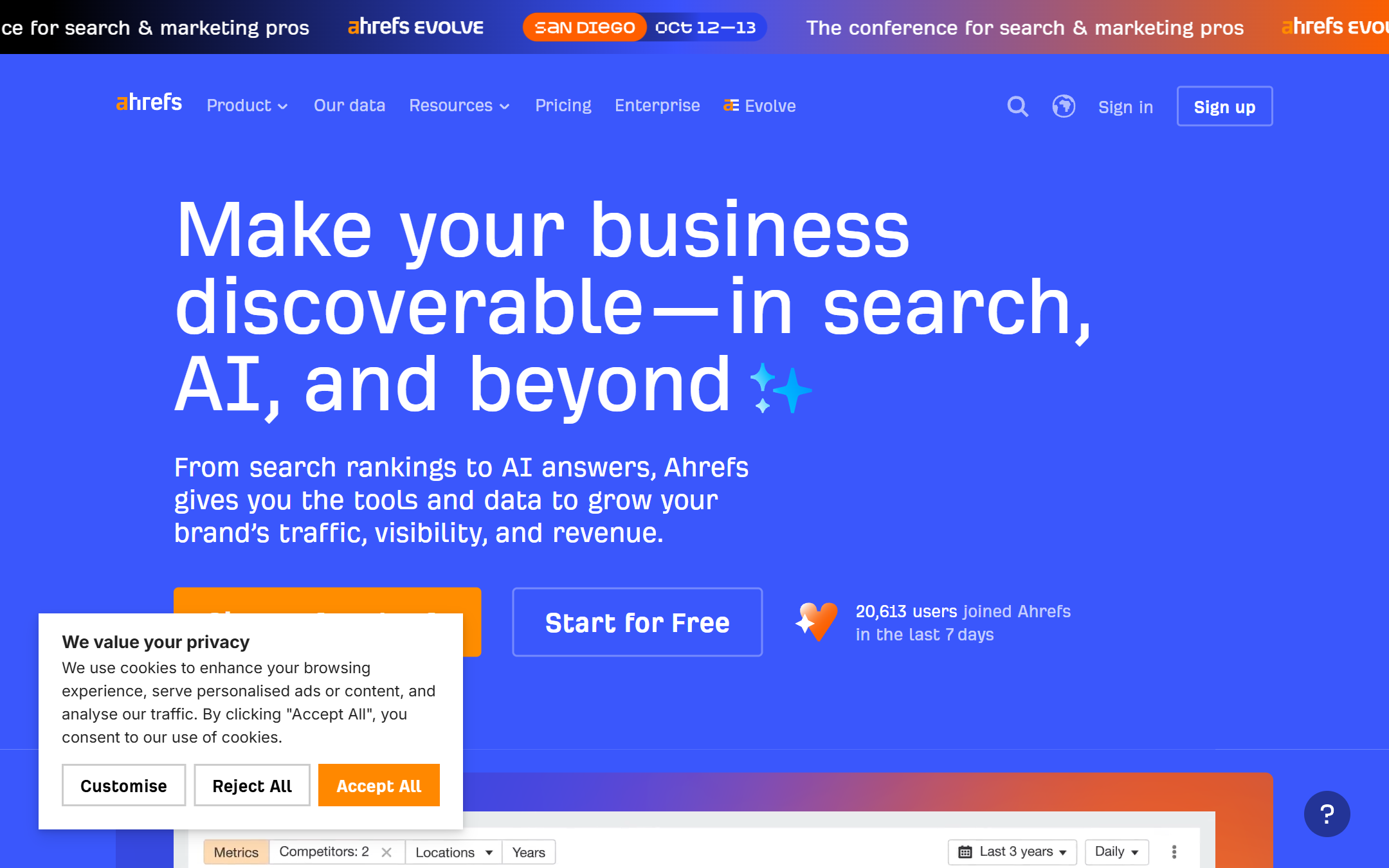 Ahrefs 首页截图
