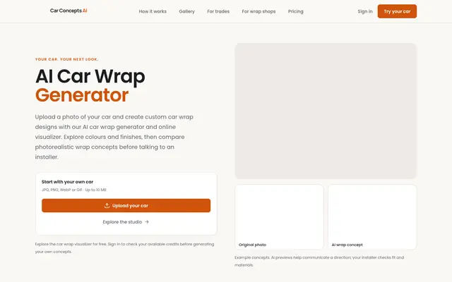 AI Car Wrap Generator 首页截图
