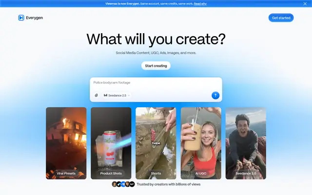 Everygen AI (formerly Viewmax) 首页截图