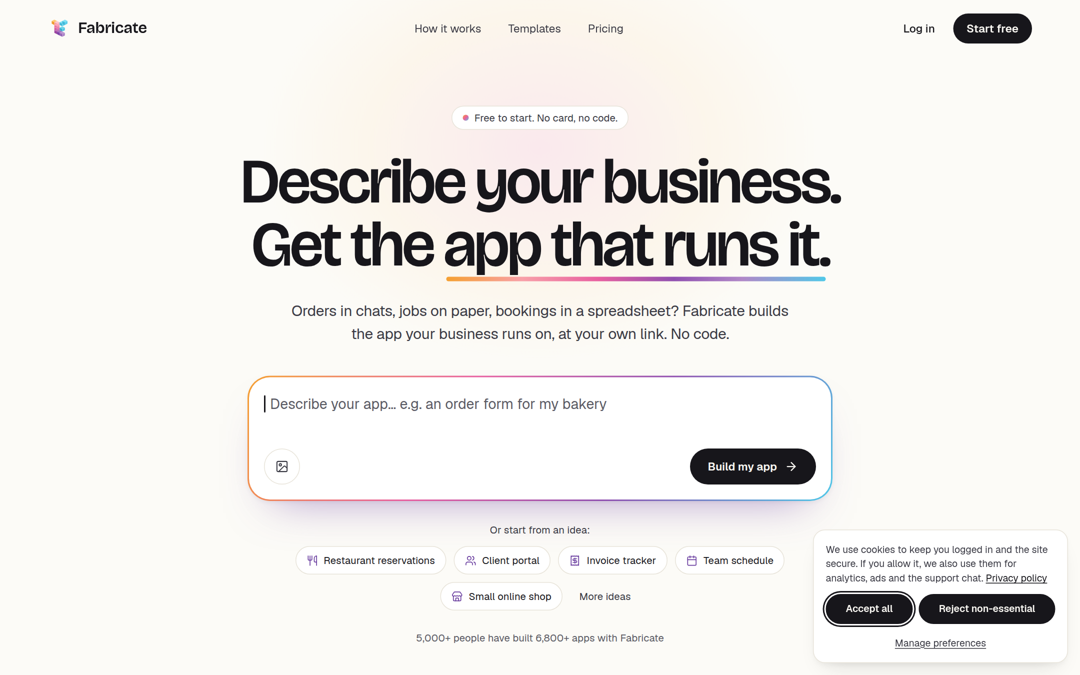 Fabricate AI 首页截图