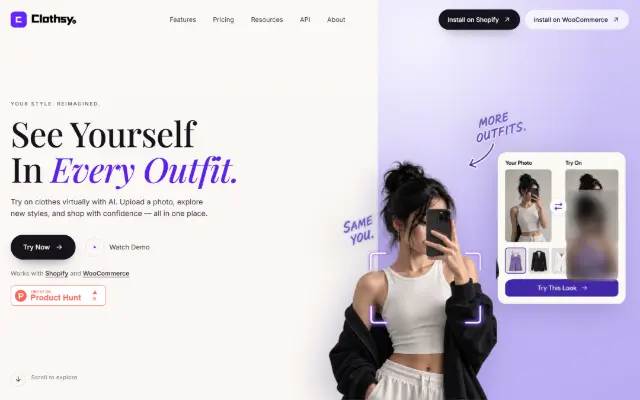 Clothsy AI 首页截图