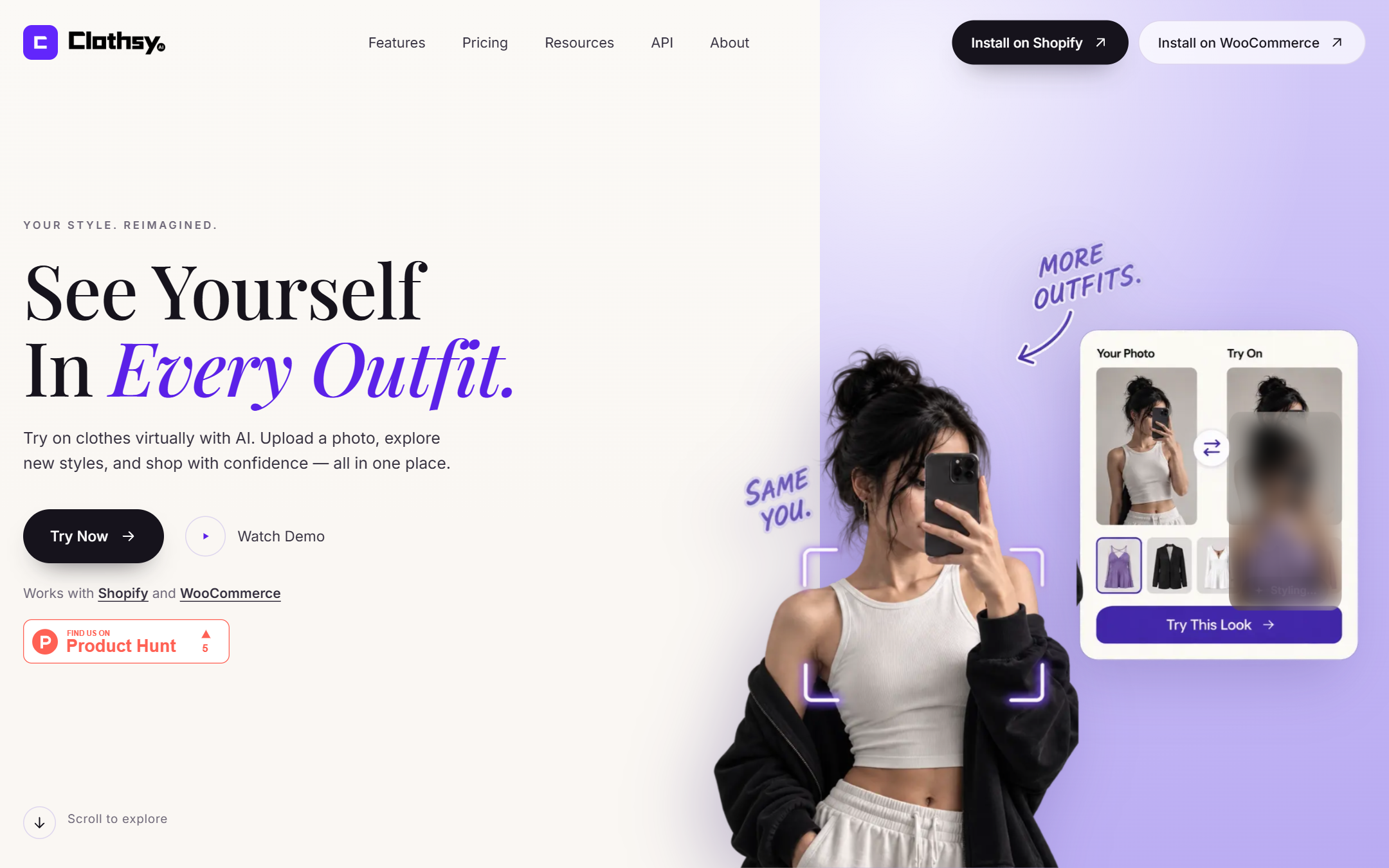 Clothsy AI 首页截图