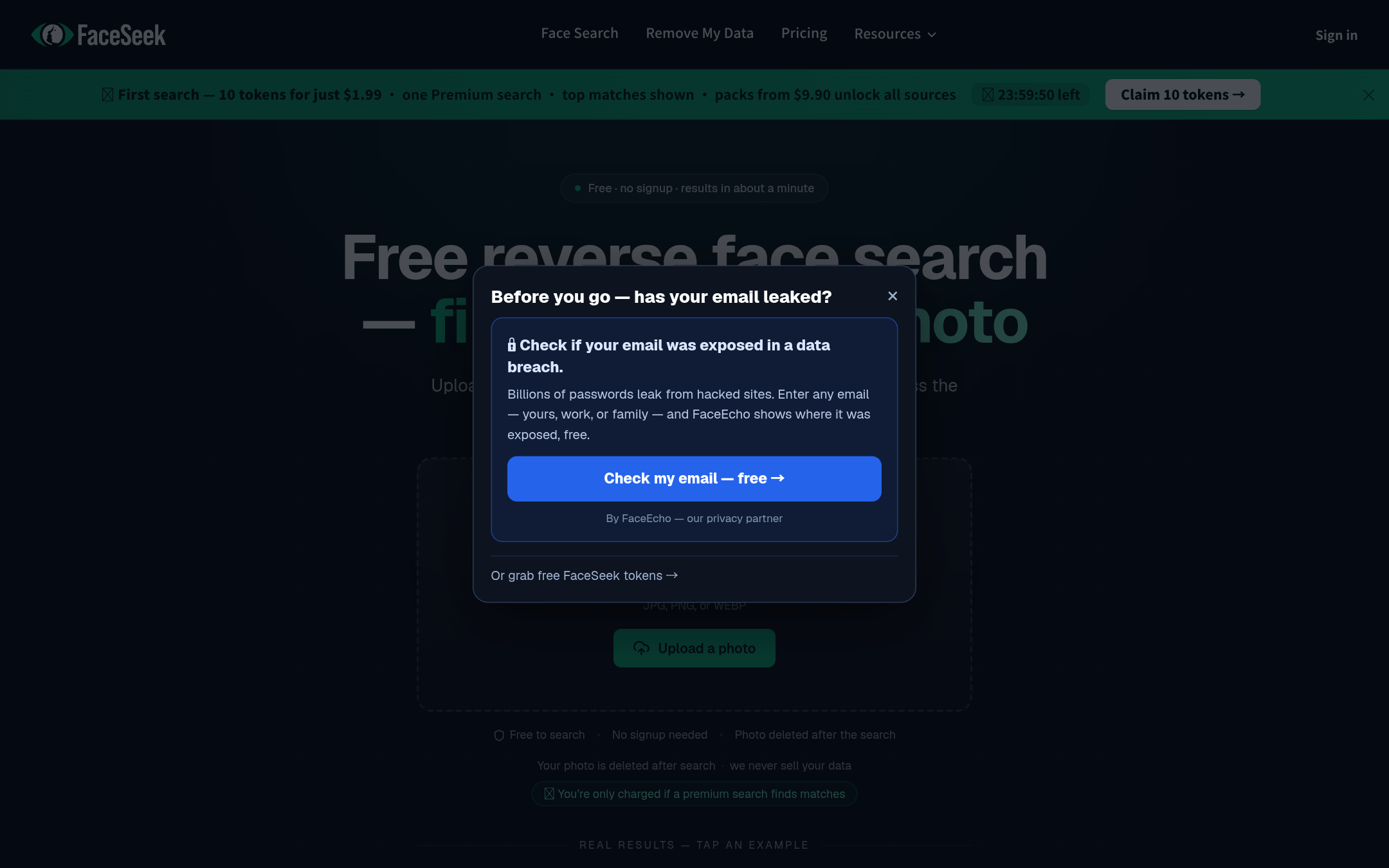 Reverse Face Search 首页截图