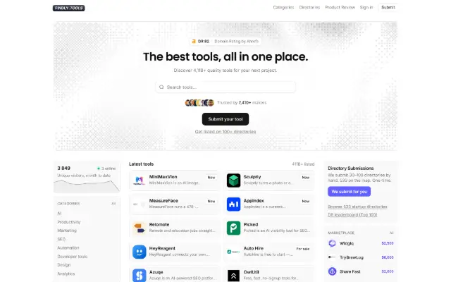Findly.tools 首页截图