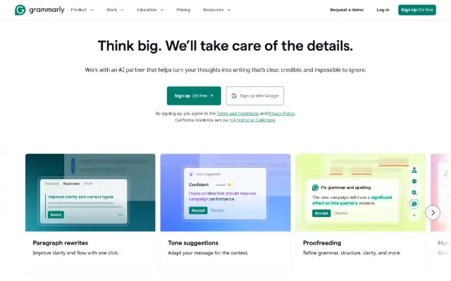 Grammarly 首页截图