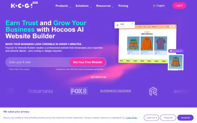 Hocoos AI Website Builder 首页截图
