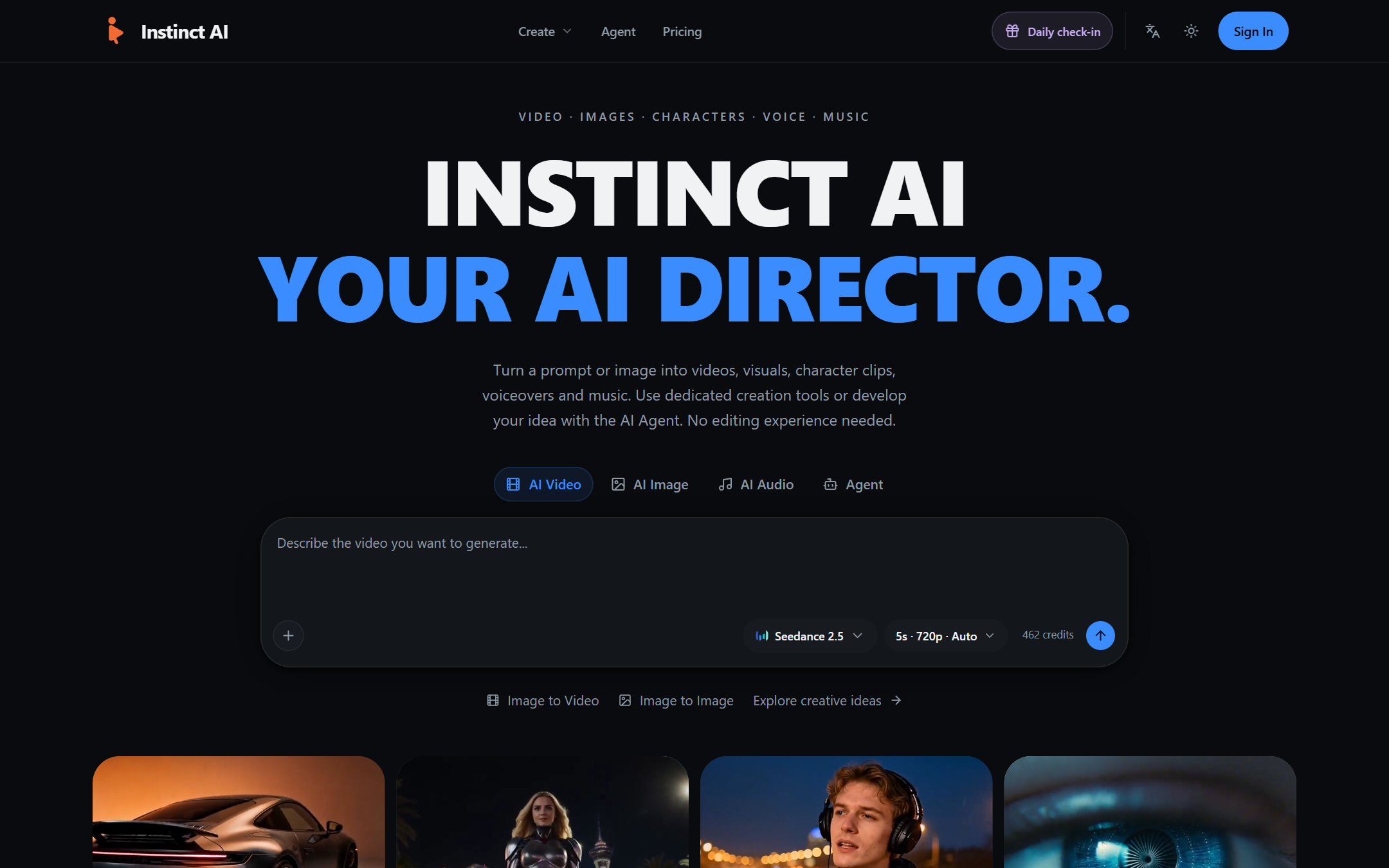 Instinct AI 首页截图
