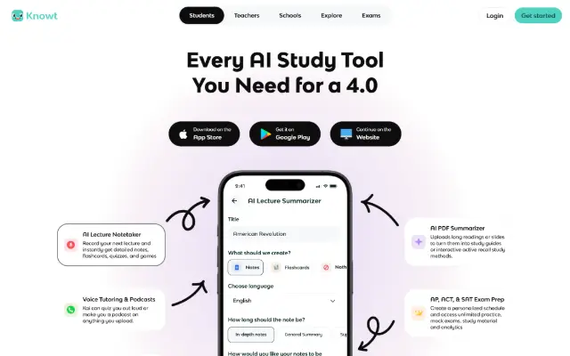 Knowt 首页截图