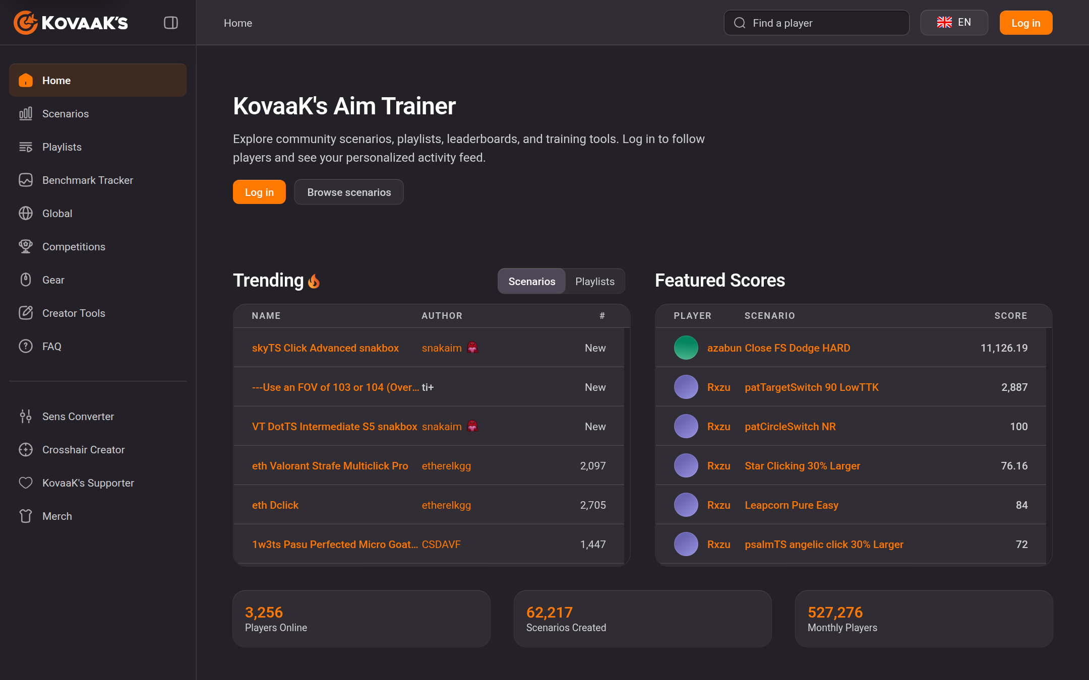 KovaaK's Aim Trainer 首页截图