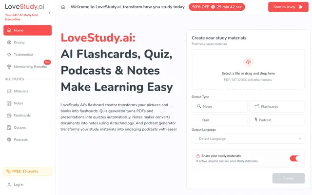 LoveStudy.ai 首页截图