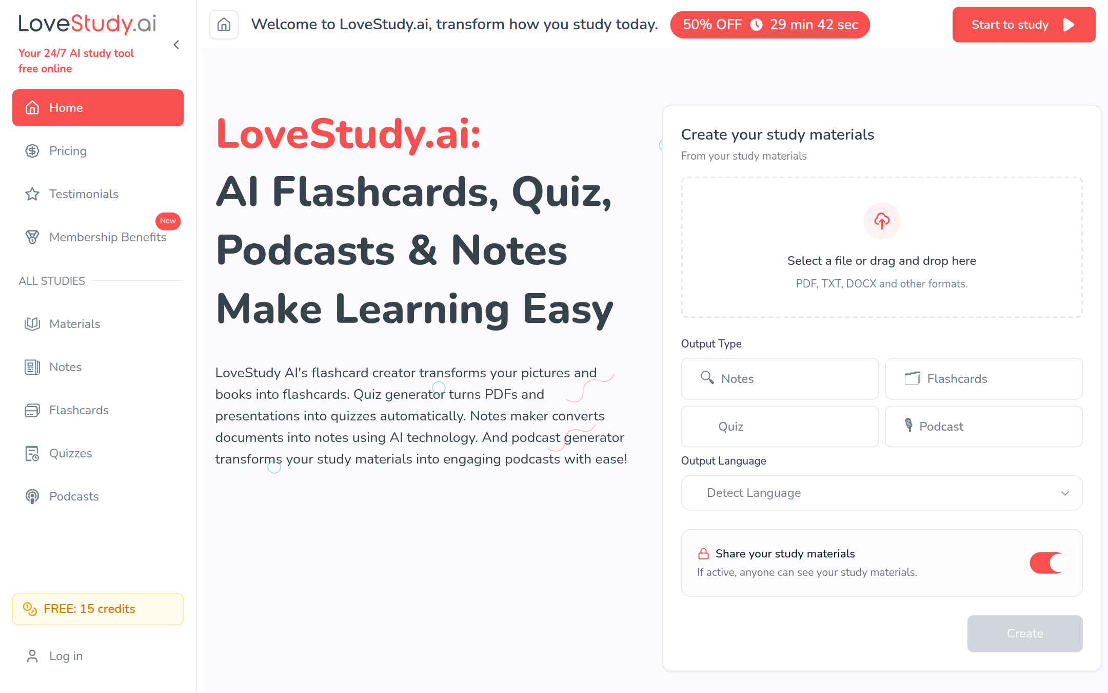 LoveStudy.ai 首页截图