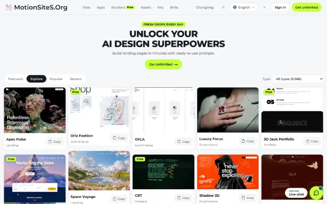 MotionSites 首页截图