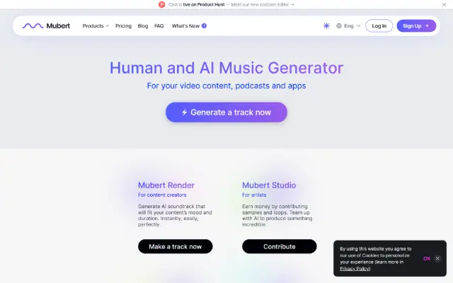 ≻ Mubert AI Music Generator 首页截图