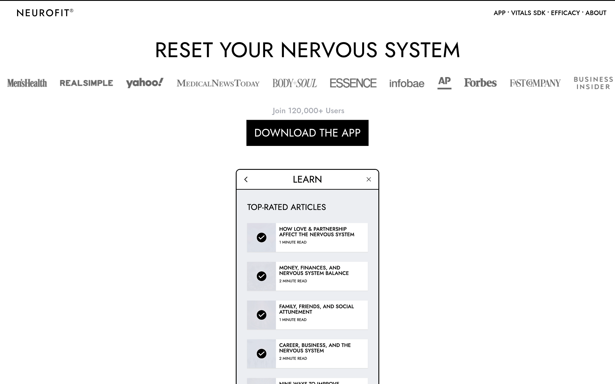 Neurofit 首页截图