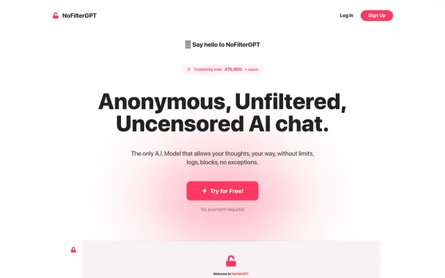 NoFilterGPT.com 首页截图