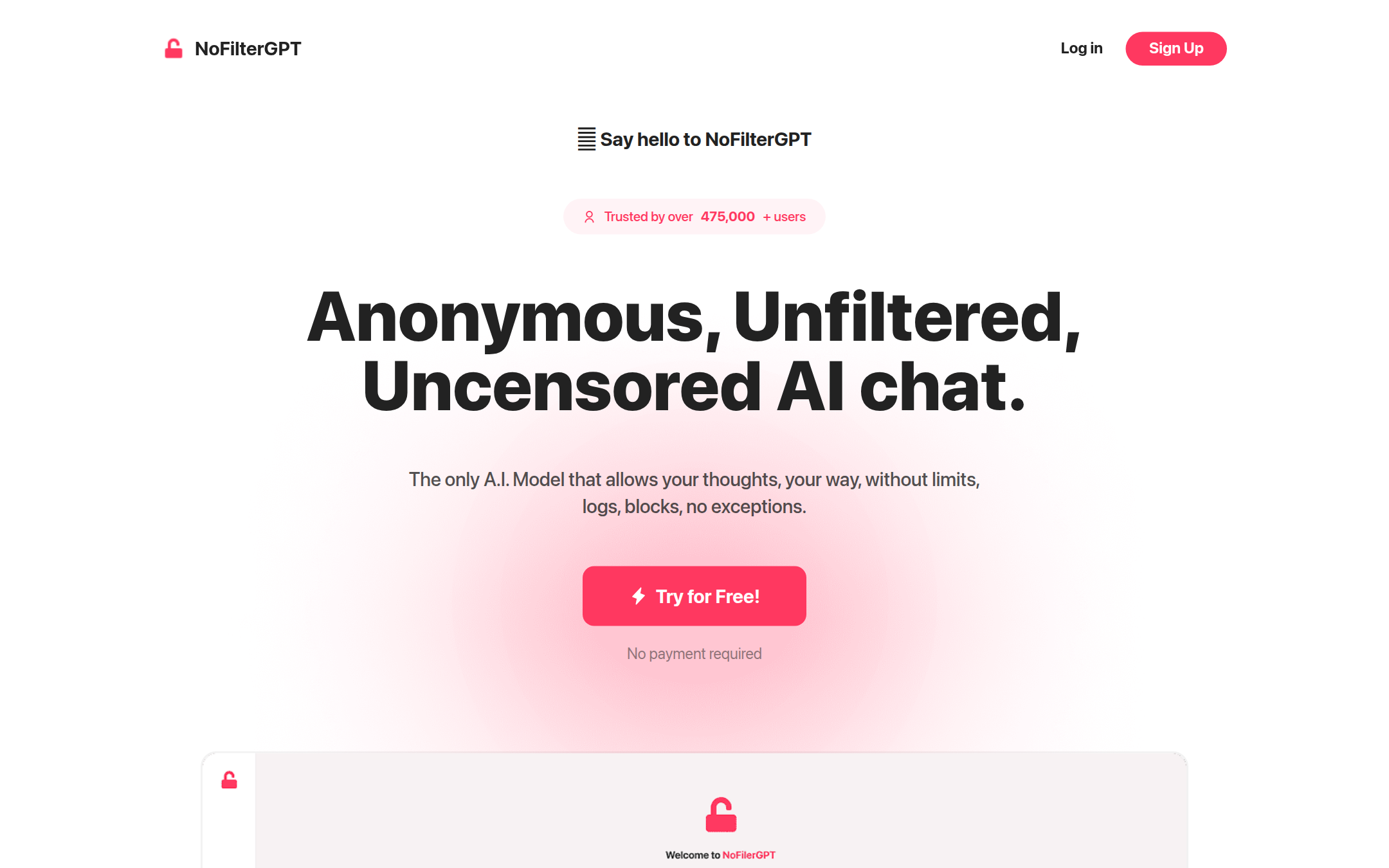 NoFilterGPT.com 首页截图