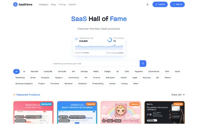SaaSFame 首页截图