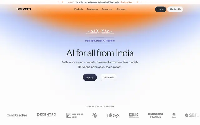 Sarvam 首页截图