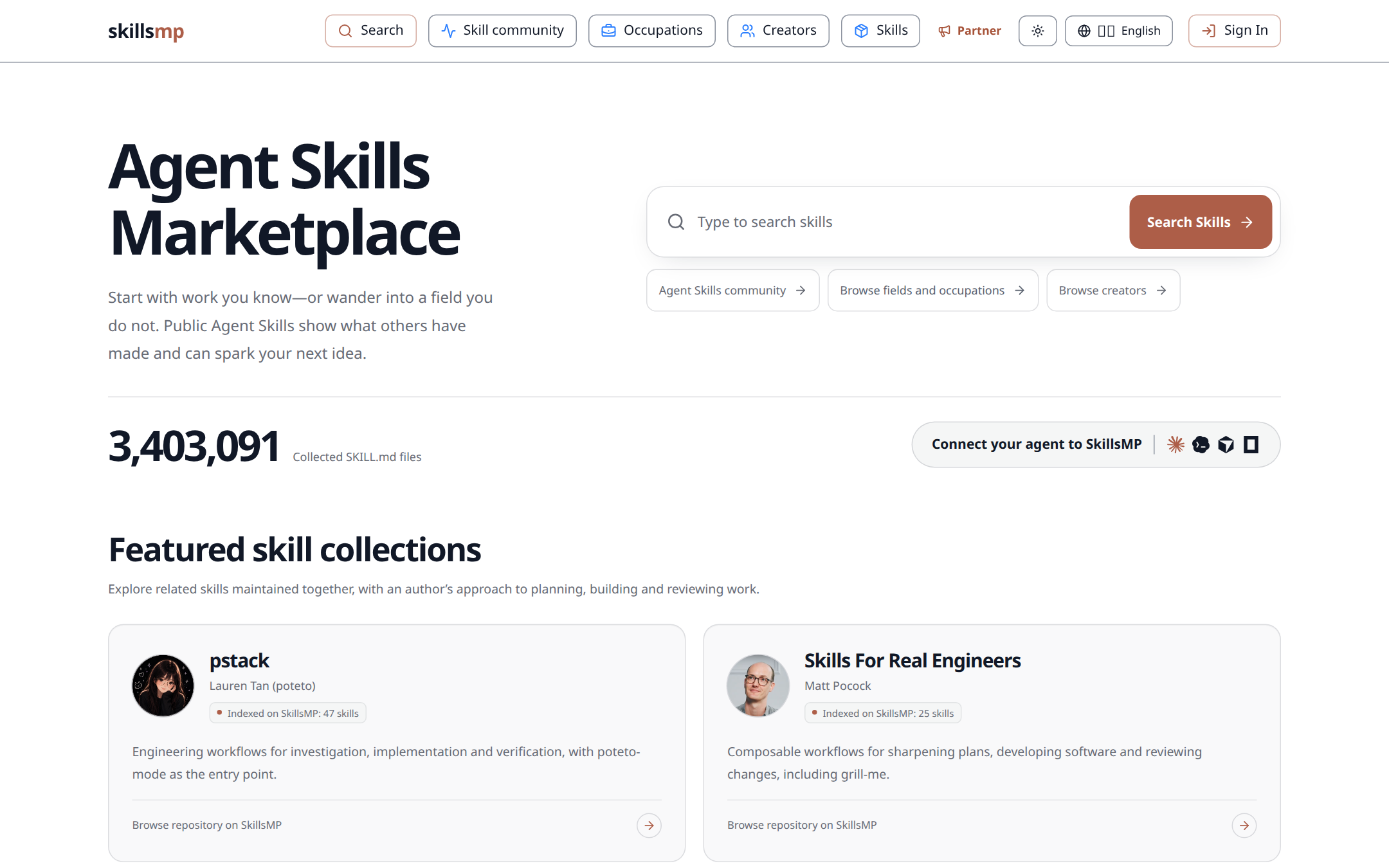 Agent Skills Marketplace 首页截图