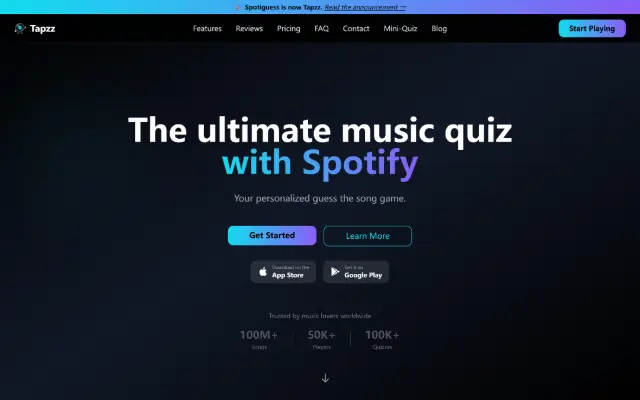 Tapzz (formerly Spotiguess) 首页截图
