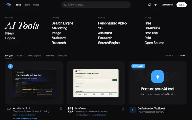 ToolScout.ai 首页截图