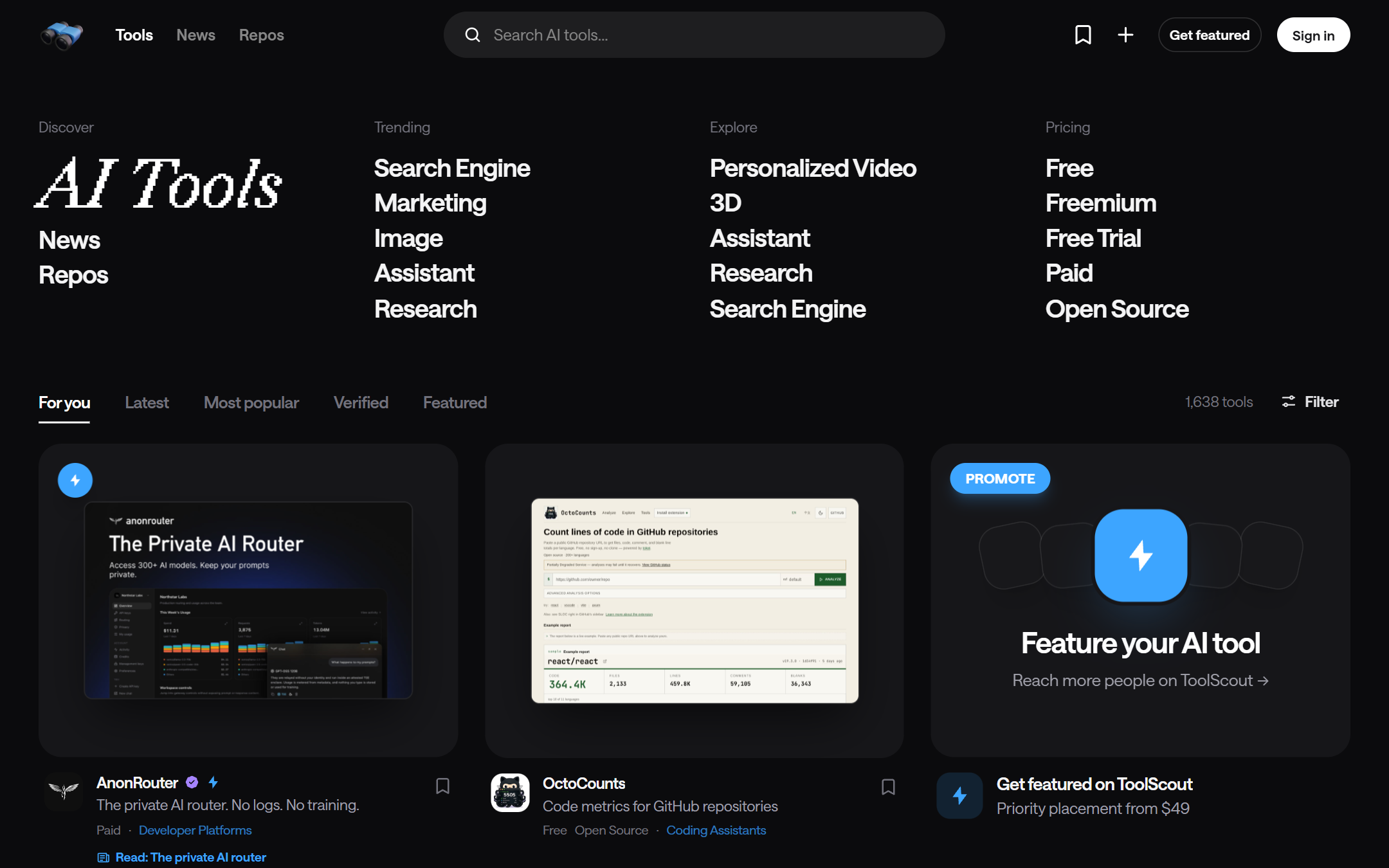ToolScout.ai 首页截图
