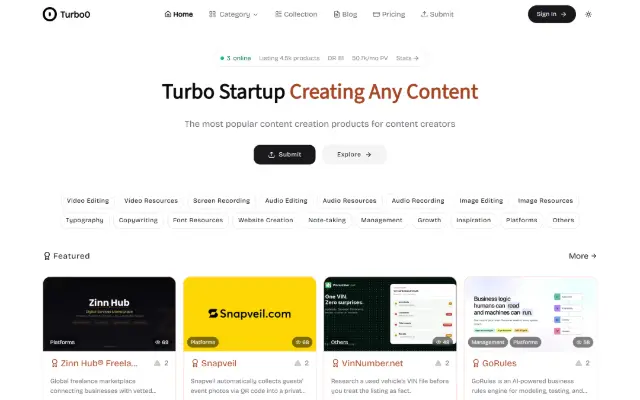 Turbo0 首页截图