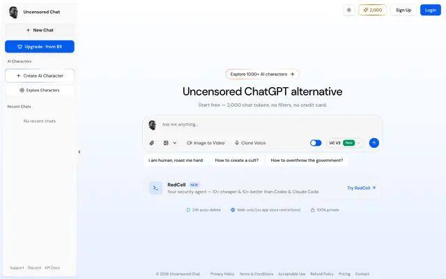 Uncensored AI Chat 首页截图