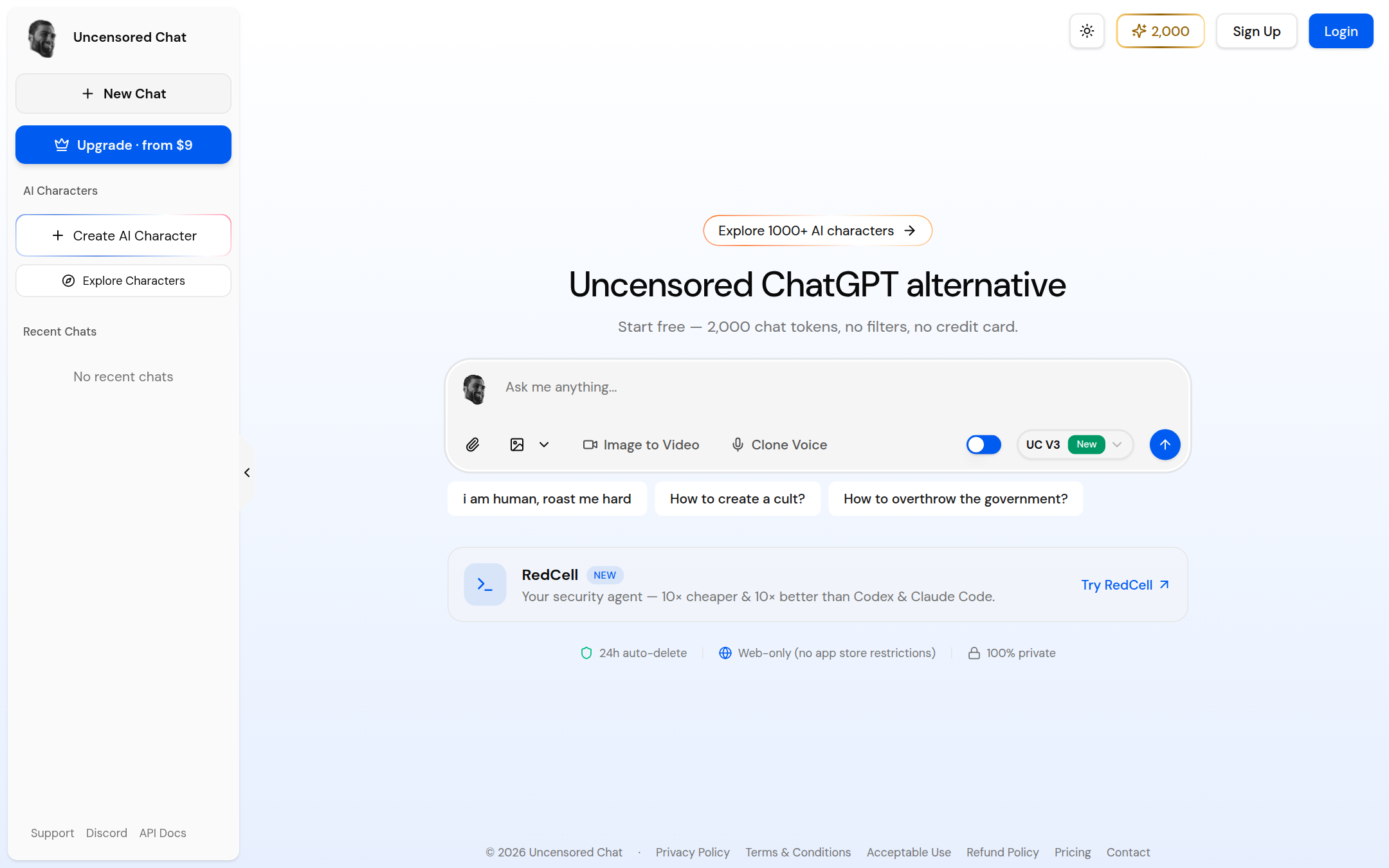 Uncensored AI Chat 首页截图