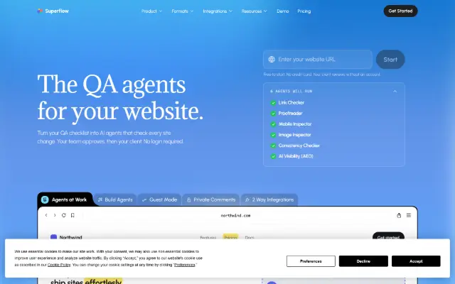 The QA agents for your website 首页截图