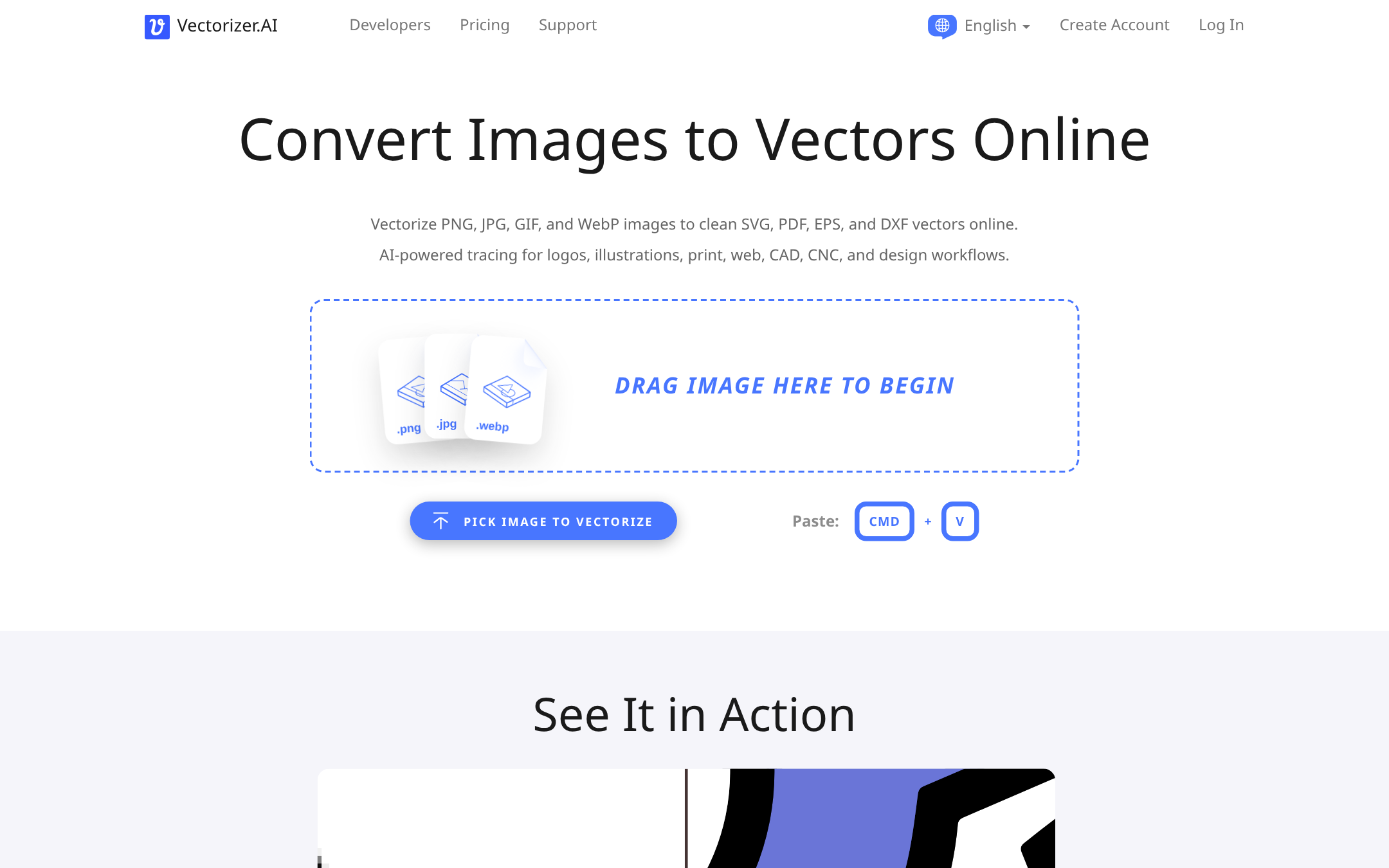 Vectorizer.AI 首页截图