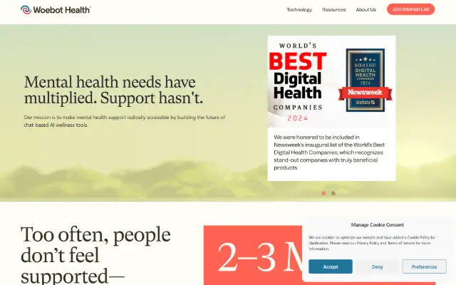 Woebot Health 首页截图