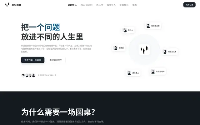异见圆桌|AI驱动的思想对谈与多元观点讨论 首页截图