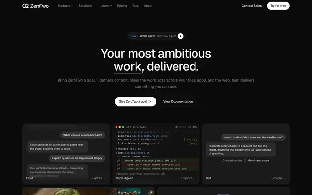ZeroTwo AI Agent 首页截图